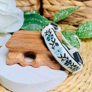 Lovely Blue Flower Embroidered Fabric Bracelet